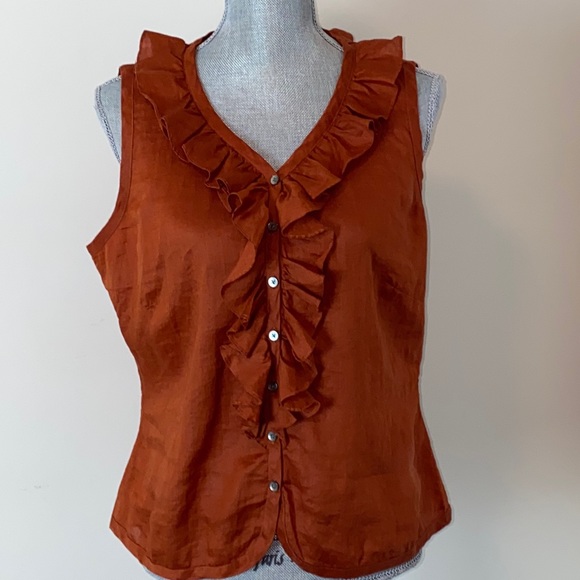 J Jill Sleeveless V-Neck Ruffled Lightweight Sleeveless Button Front Blouse M - Picture 1 of 8